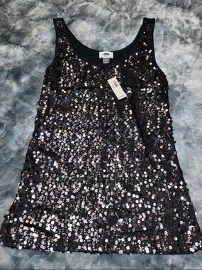 OLD NAVY Sequin Tank Top - Black Silver Shine